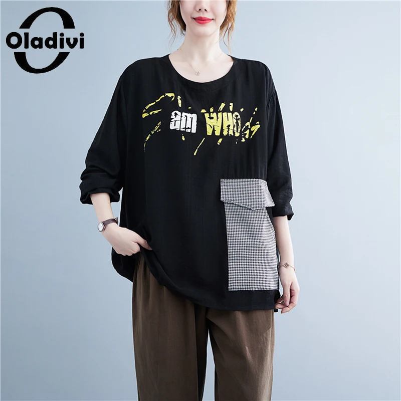 

Блузка Oladivi женская оверсайз из хлопка и льна, Топ с длинным рукавом, футболки, новинка сезона весна-осень 2021, повседневные свободные рубашки...