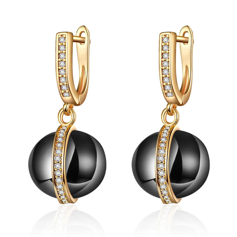 Роскошные керамические серьги в форме шара черные белые золотистые серебристые