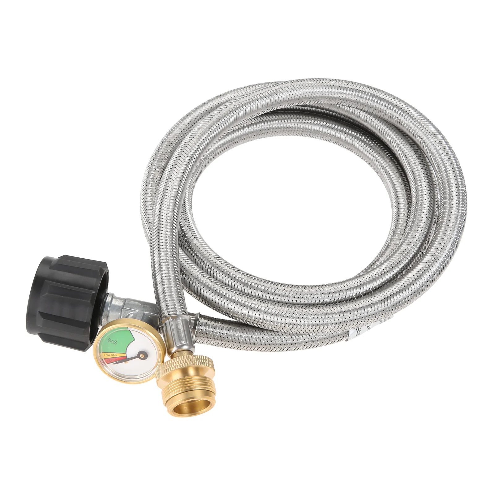 6 FT Stainless Steel Braided Propane Adapter Hose w/Gauge 1 lb to 20 lb Converter for QCC1 / Type1 LP Tank to 1 LB Propane Stove