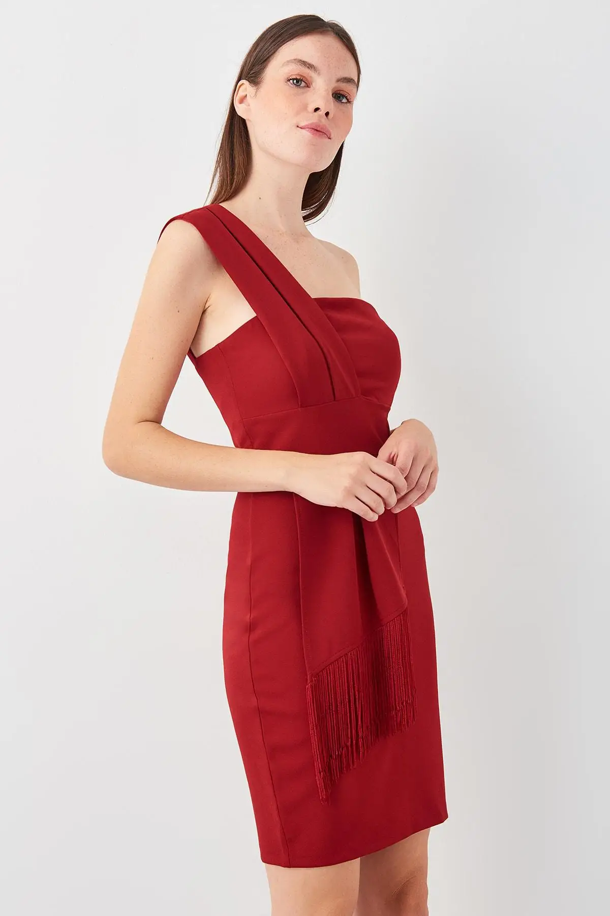 Trendyol Burgundy Tassel Detail Dress TPRSS19EL0331 | Женская одежда