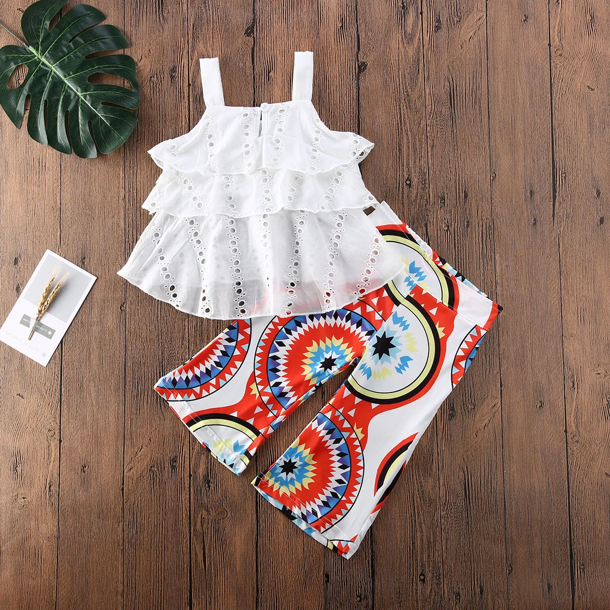 

2020 Toddler Kids Baby Girls Summer Outfits Sleeveless Ruffle Hollow Top Vest+Wide Leg Pant Trouser 1-6T