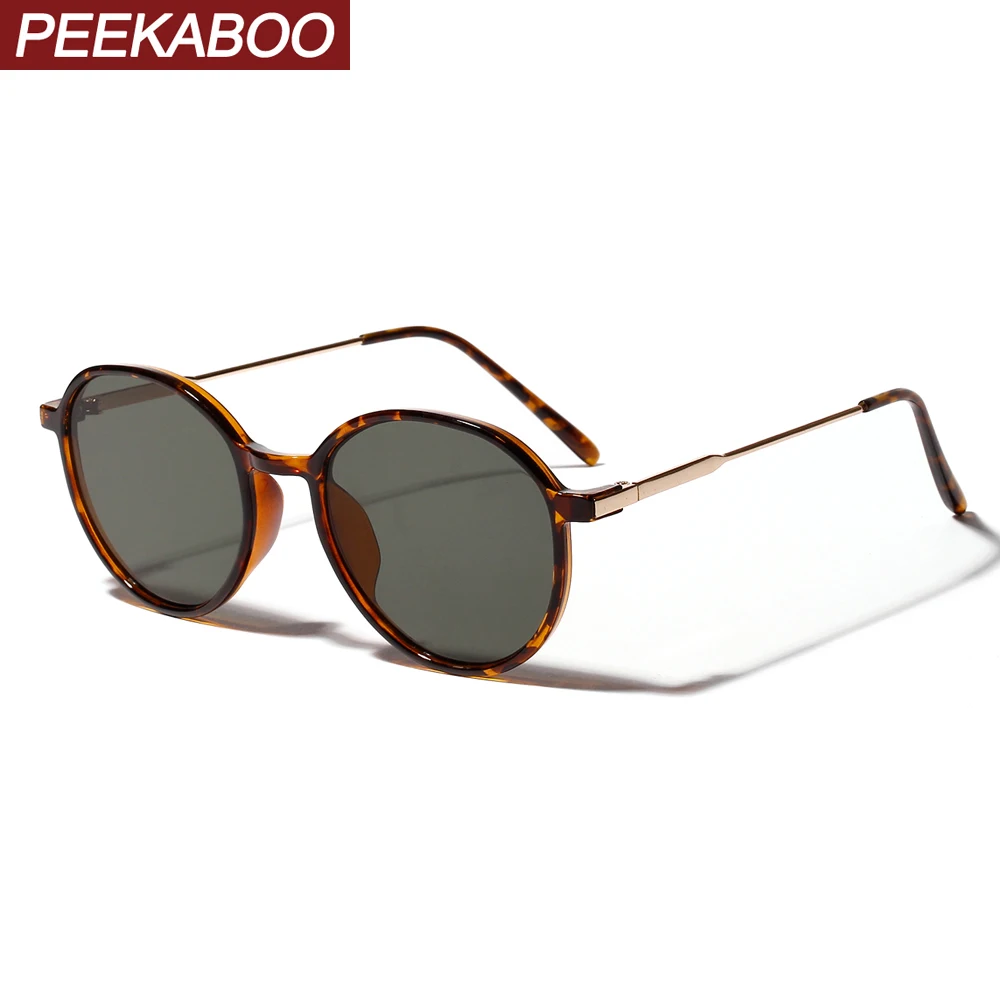 Peekaboo Ретро Круглые Солнцезащитные очки для мужчин леопардовые зеленые летние uv400 Круглые Солнцезащитные очки для женщин полуметаллическая оправа оранжевого цвета