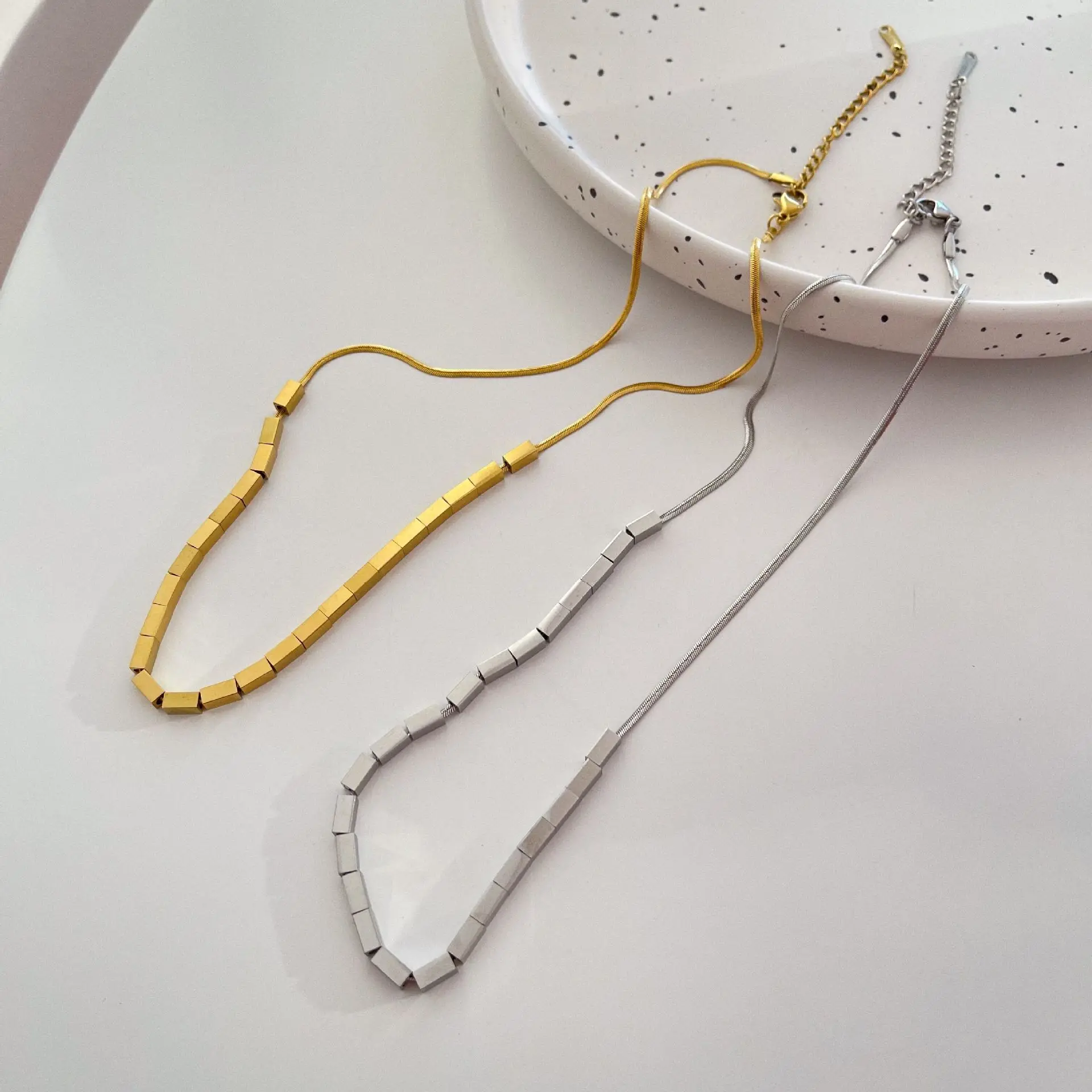 

Gold Silver Color Square Metal Beads Chain Stainless Titanium Necklaces For Women Christmas Gift Party Jewelry
