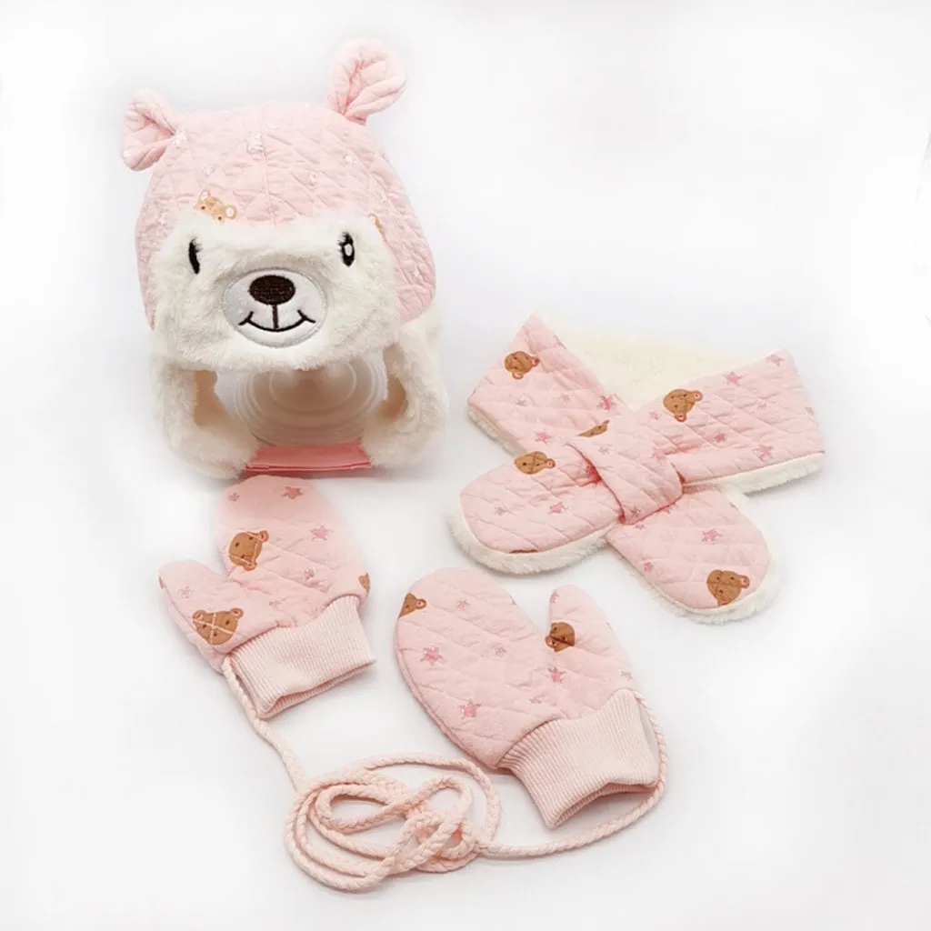 3Pcs Toddler Baby Girls Boys Winter Keep Warm Cartoon Photography Plush Knitted Cap+Scarf+Gloves Set baby hat cap Accessories | Детская