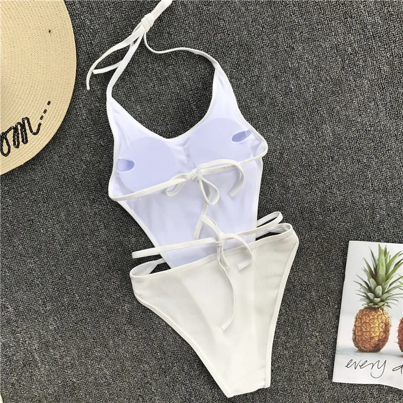 

IMANFive Women Sexy Solid Straps String Bodysuit Monokini Swimsuit 2019 Hot Sale Swim Padded One Piece Swimsuit Bathing Suits