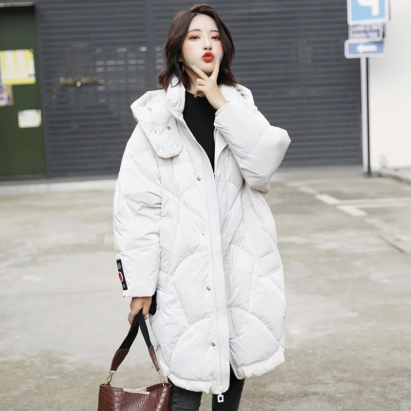 Женская куртка на белом утином пуху зимний пуховик Корейская с капюшоном Chaqueta Mujer