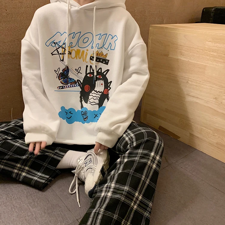 

XZ932 women 2021 new cartoon print loose lazy style hooded long-sleeved Sweatshirts