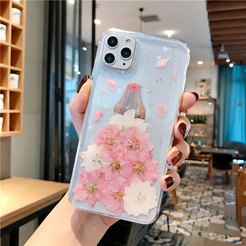 Чехол для телефона с сухими цветами iPhone 11 X XS XR Max 6 6S 7 8 Plus Pro красивая девушка