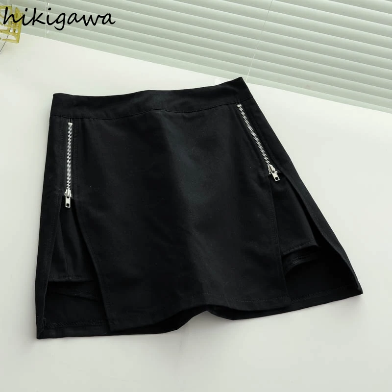 

Hikigawa Shorts Skirts for Women 2021 Summer Pant Korean Fashion Ladies Pantalones High Waist Zipper Short Female Woman Pants