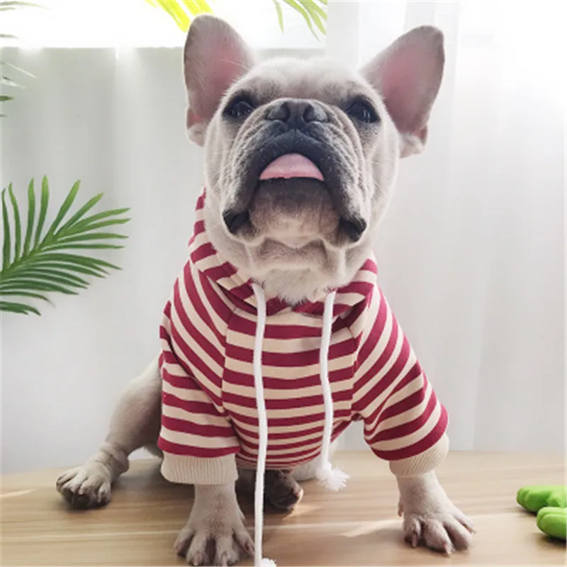 

Pet dog clothes2019 warm jacket ubranie dla psa french bulldog stripe cotton Plus cashmere Hooded Drawstring manteau chien hiv