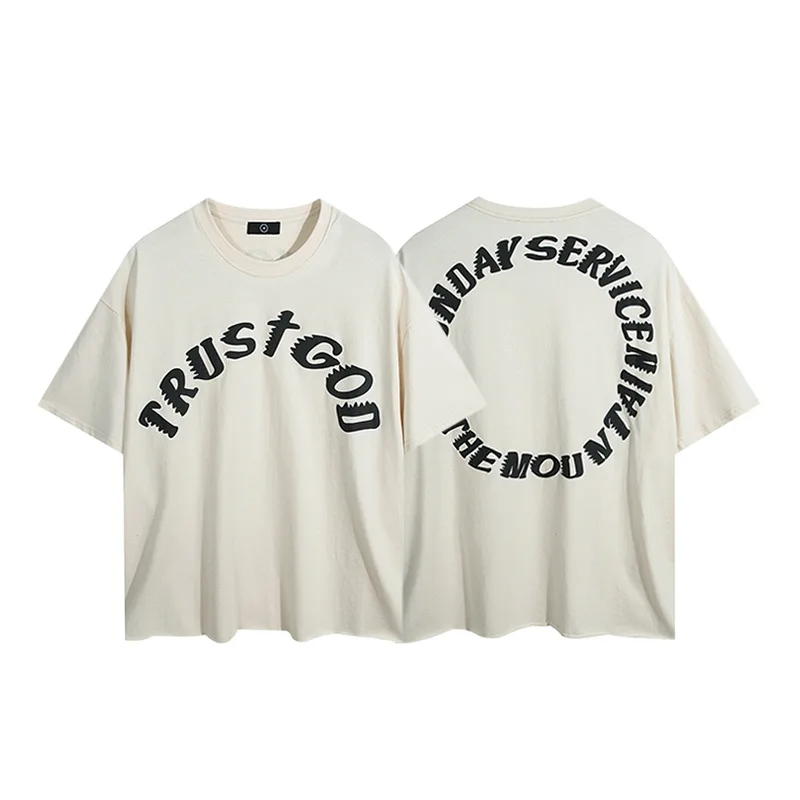

2021 Kanye футболка с надписью West TRUST GOD, выпускная футболка с сервисом по воскресеньям, 100% хлопок, Высококачественная футболка для поездок, топы ...