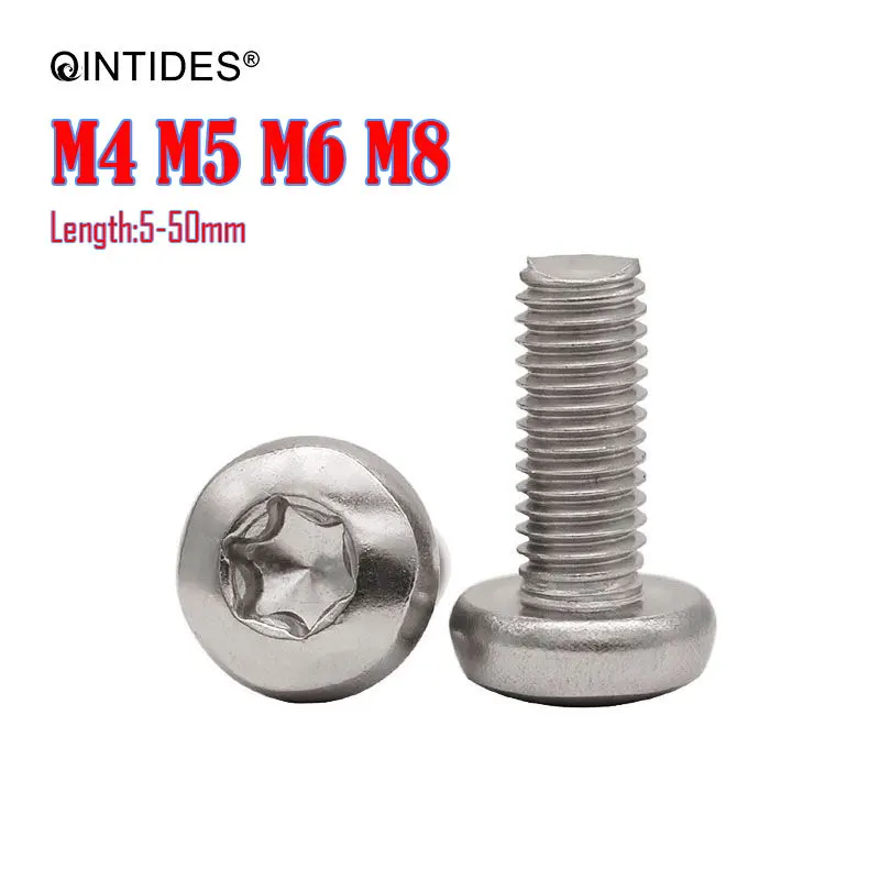 

QINTIDES 50/500Pcs Length 5-50mm M4 M5 M6 M8 M10 Hexalobular Socket Pan Head Screws Six-Lobe Screw 304 Stainless Steel Screws