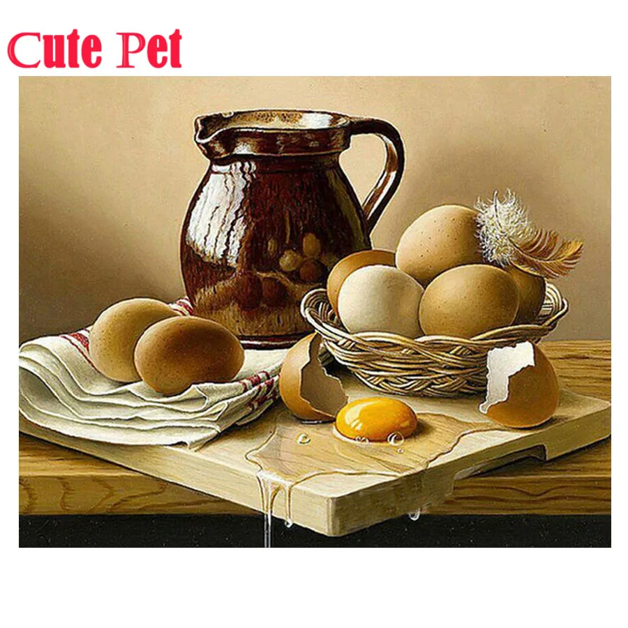 

5d алмазная живопись «сделай сам», предметы натюрморта, наборы для вышивки крестиком, алмазная вышивка, яйца, кружка, мозаика, Кухонное искус...