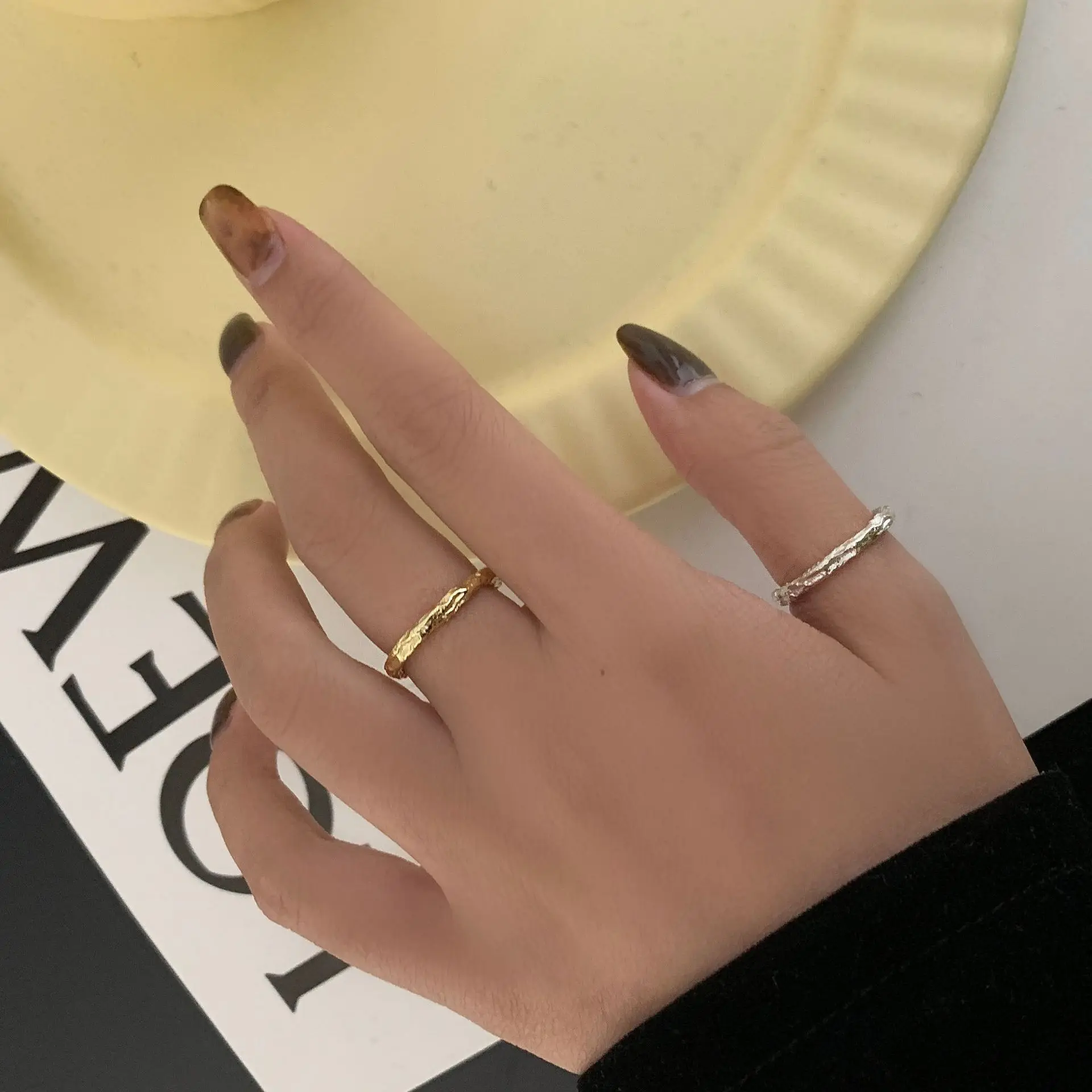 

FMILY Minimalist 925 Sterling Silver Geometric Irregular Tinfoil Ring Fashion Creative Jewelry Gift for Girlfriend