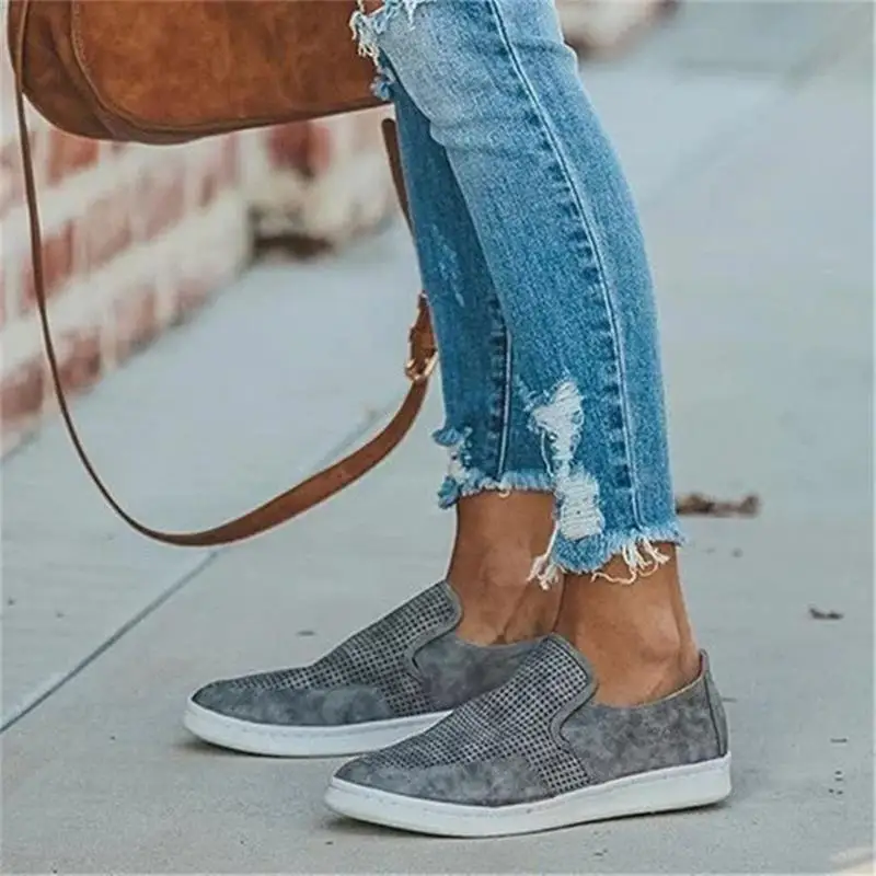 

2021 New Women's Shoes Fashion Solid Color Imitation Suede Round Toe Flat-heel Hollow Breathable Comfortable Casual Shoes 7KG193
