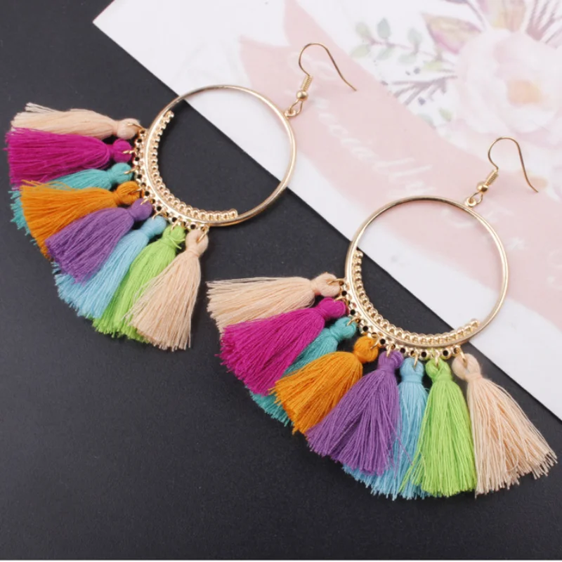 

Bohemian Tassel Earrings Fashion Long Pendant Retro Personalized Hoop Earrings Accessories Jewelry Gift серьги висячие for Women