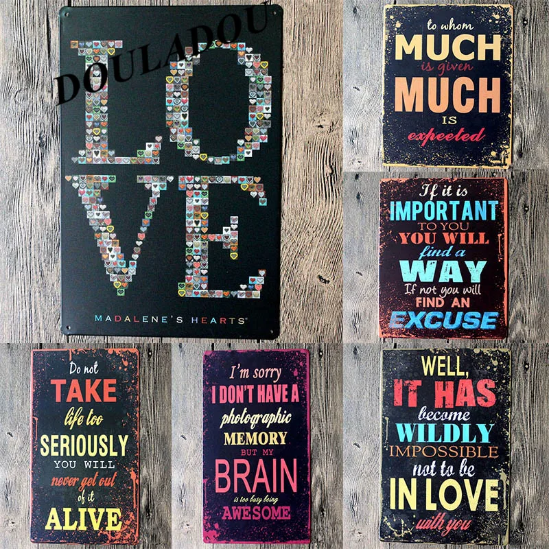 

[Douladou]Letters Painting Antique Metal Art Poster Tin Sign Home Club Bar Cafe Wall Decor Painting Bar Decor Poster 20x30CM