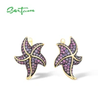 santuzza 925 sterling silver earrings for women sparkling amethyst cz lab created pink sapphire star fish earrings fine jewelry
