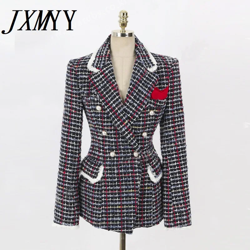 

JXMYY 2022 Spring New Slim Long-Sleeved Fashion Simple Tweed Short Coat Jacket Female Temperament Elegant Fragrance