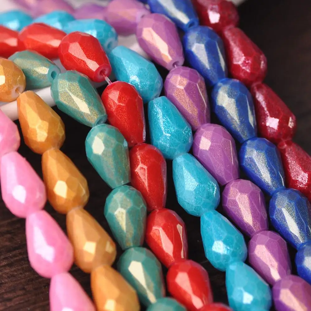 Ограненные стеклянные бусины в форме каплевидной груши с фольгой 12x8 мм 15x10