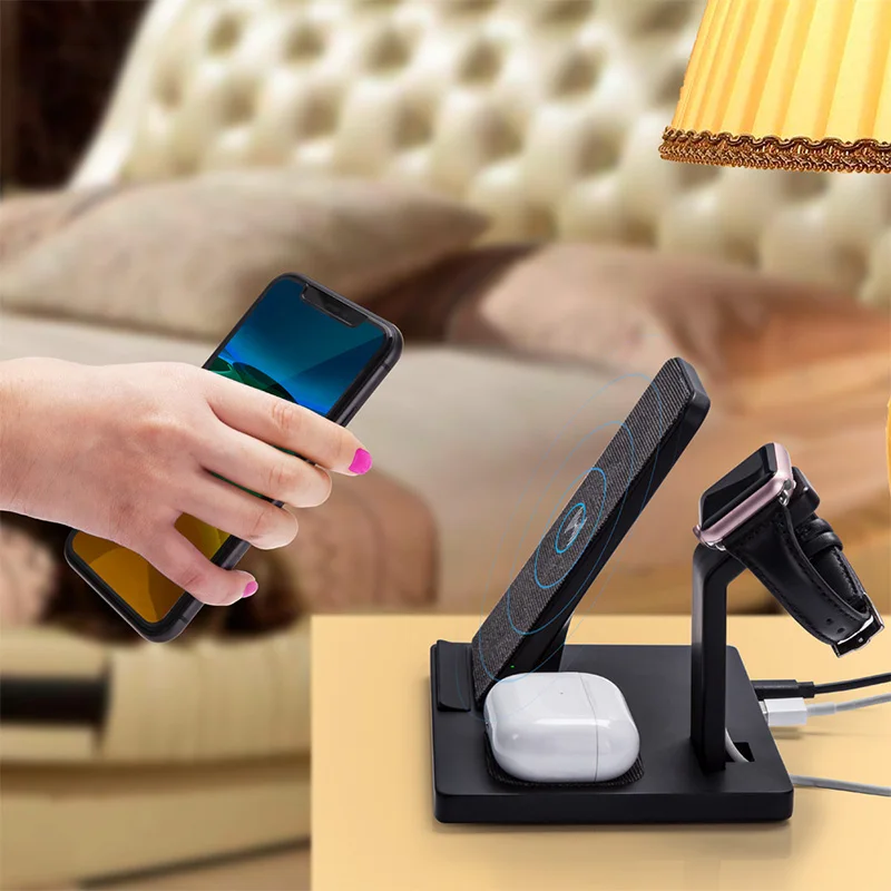 

Qi Fast Charge 3 in 1 Wireless Charger Stand For iPhone X Samsung s8 Wireless charger For Apple Watch 5 4 3 2 For Airpods Pro 2