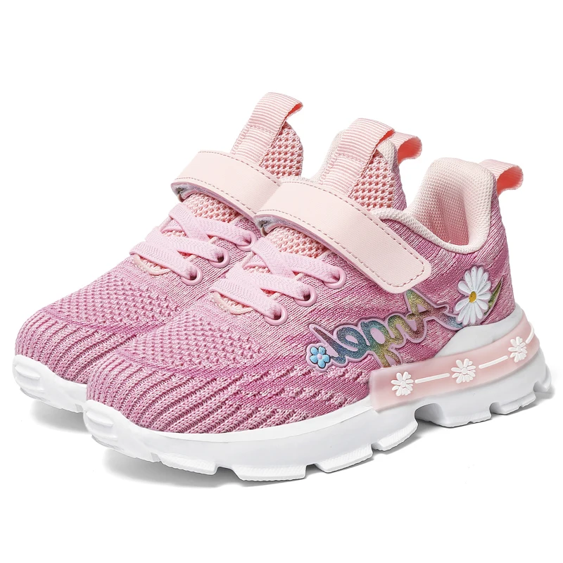 

Детские сетчатые кроссовки для девочек, дышащие спортивные, модная теннисная обувь для бега, розовые фиолетовые