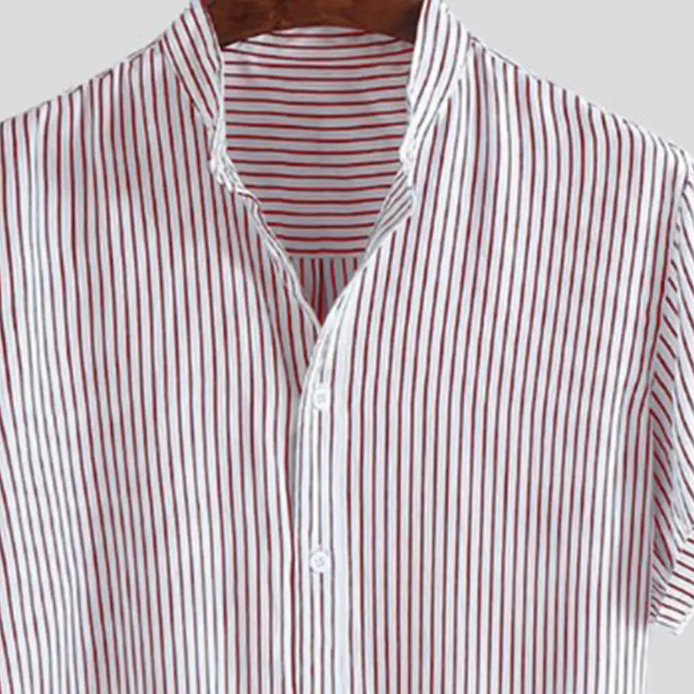 

Striped Shirts for Men Summer Stand Collar Short Sleeve Shirts for Men Plus Size Casual Shirt camisa masculina chemise homme