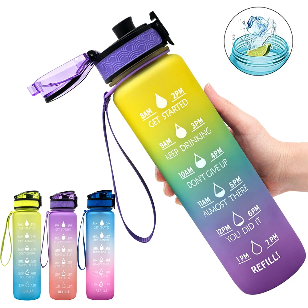 

1L Sport Bottle Frosted Leakproof Cup With Time Marker Motivational Water Bottle Portable Gym Fitness Outdoor Camping Space Mug