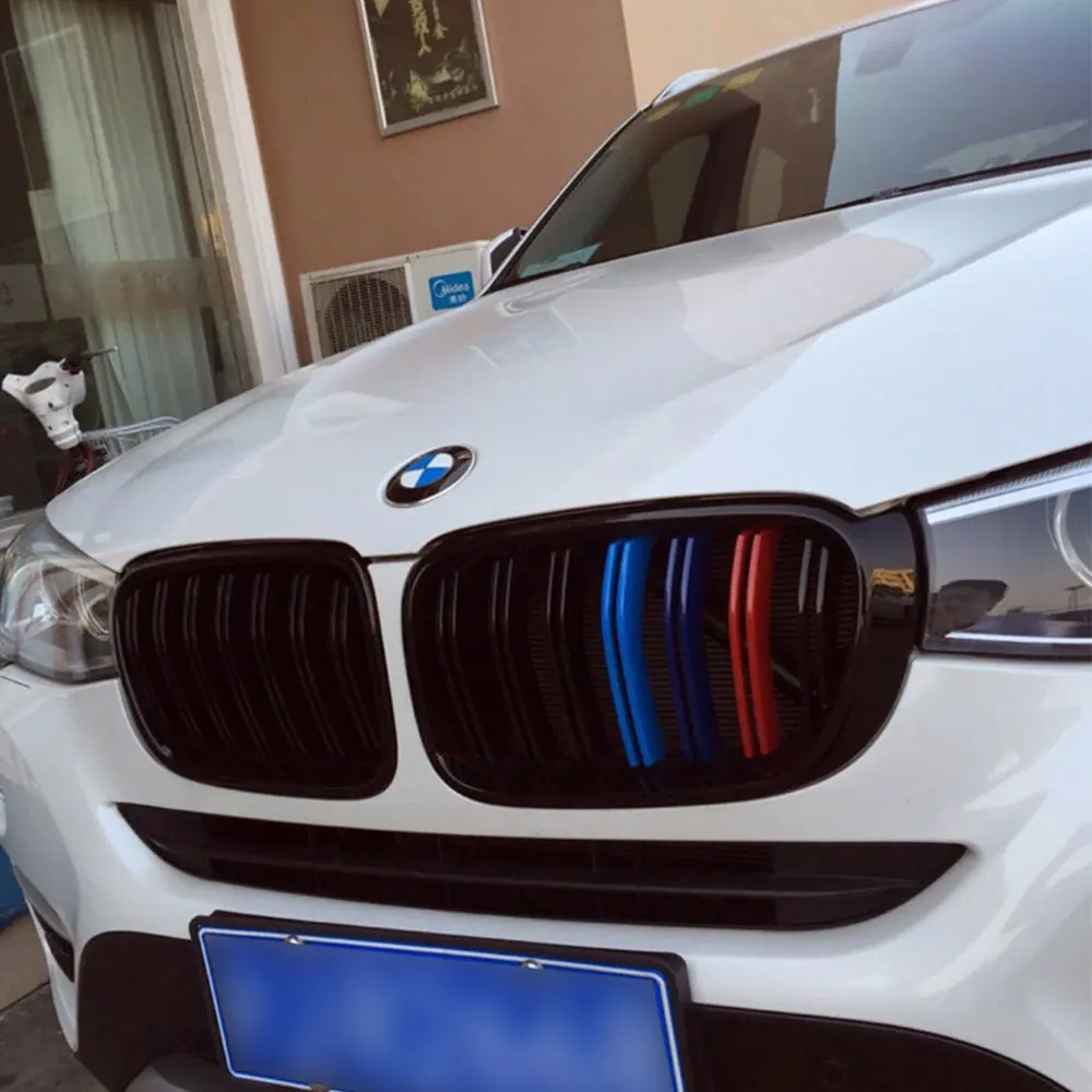 

Front Bumper Grille Grill Single Double Slat For BMW X3 X4 F25 F26 2014-2018 Carbon Fiber Tricolor Black