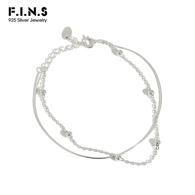F.I.N.S S925 Стерлинговое Серебро минималистский бисер змеиная цепочка двухслойный
