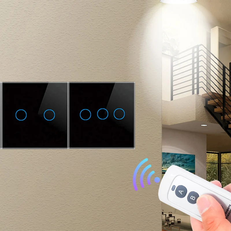 

Wall touch light switch RF wireless remote control EU/UK standard 110V 220V 1/2/3gang glass panel sensor interrupter LED switch