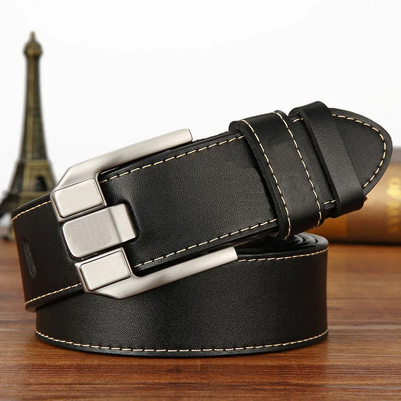 6168A2Black-B Мужские ремни из натуральной коровьей кожи, деловой дизайнерский ремень для мужчин, винтажный роскошный Качественный ремень из натуральной кожи, мужские пряжки для брюк 6168 - Цвет: 6168A2Black-B