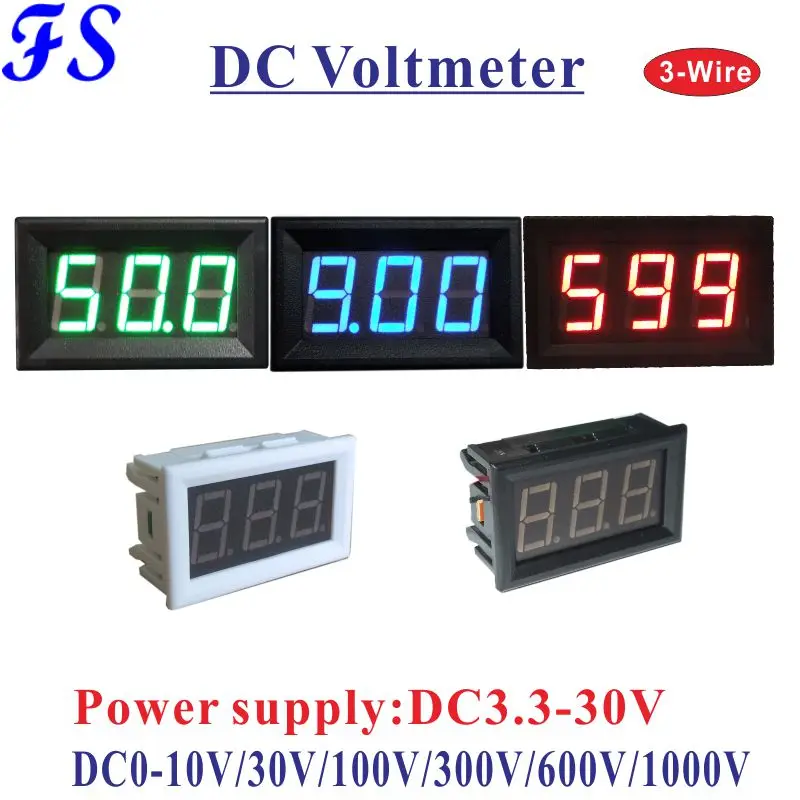 YB27 три провода светодиодный цифровой Напряжение Вольтметр постоянного тока 0 10V