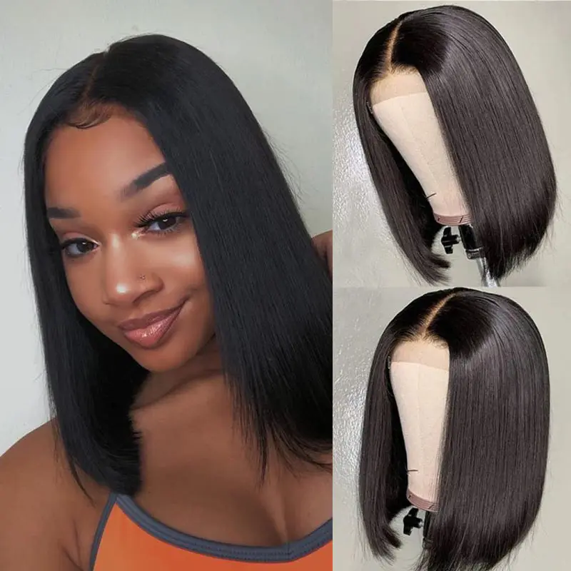 

Short Bob Wig Bone Straight Human Hair Wigs for Black Women Pre-Plucked 4*4 Closure Wig Brazilian Hair Lace Wigs 150% Denisty