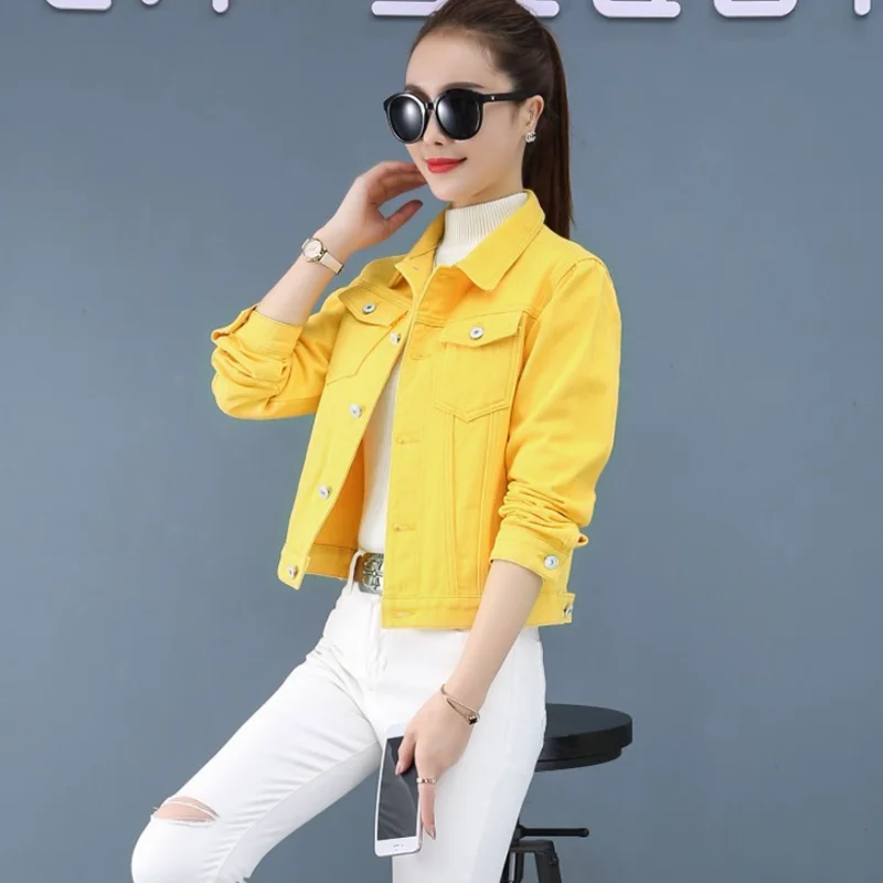 

Long Sleeve Denim Jacket Spring Autumn Slim Solid Candy Color Jeans Top for Women Casual Short Outerwear Ladies Jackets Tops