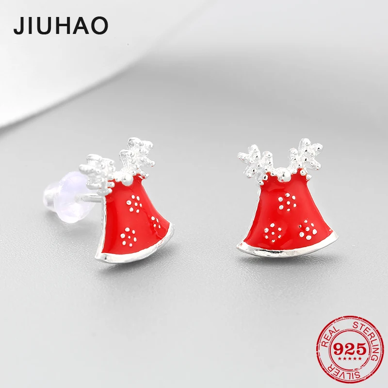 Высокое качество серебро 925 пробы рождественское платье серьги Красная эмаль