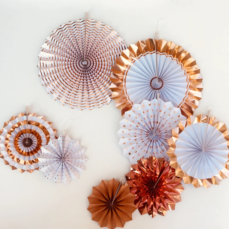 8 шт. розовое золото бумажная веера для вечеринок милый фон в виде изображения