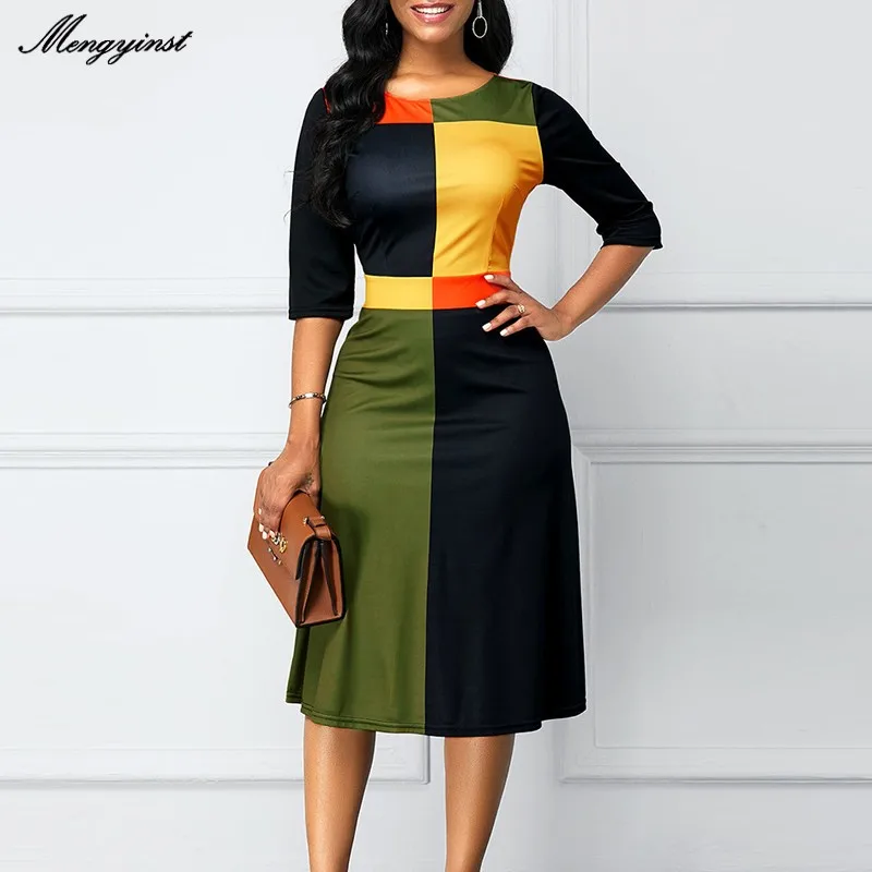 

Женское лоскутное платье с рукавом 3/4 и круглым вырезом, с рукавом 2022