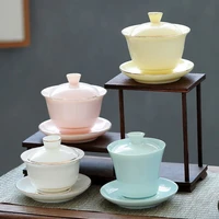 mutton fat jade porcelain tureen outline in gold tea bowl chinese kung fu tea set ceramic tea cup colorful tea maker tea infuser