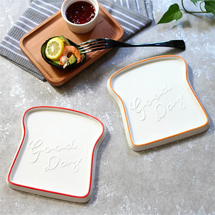 French creative ceramic relief breakfast bread plate sushi dessert cheese toast dish fruit bowl salad kitchen tableware | Дом и сад