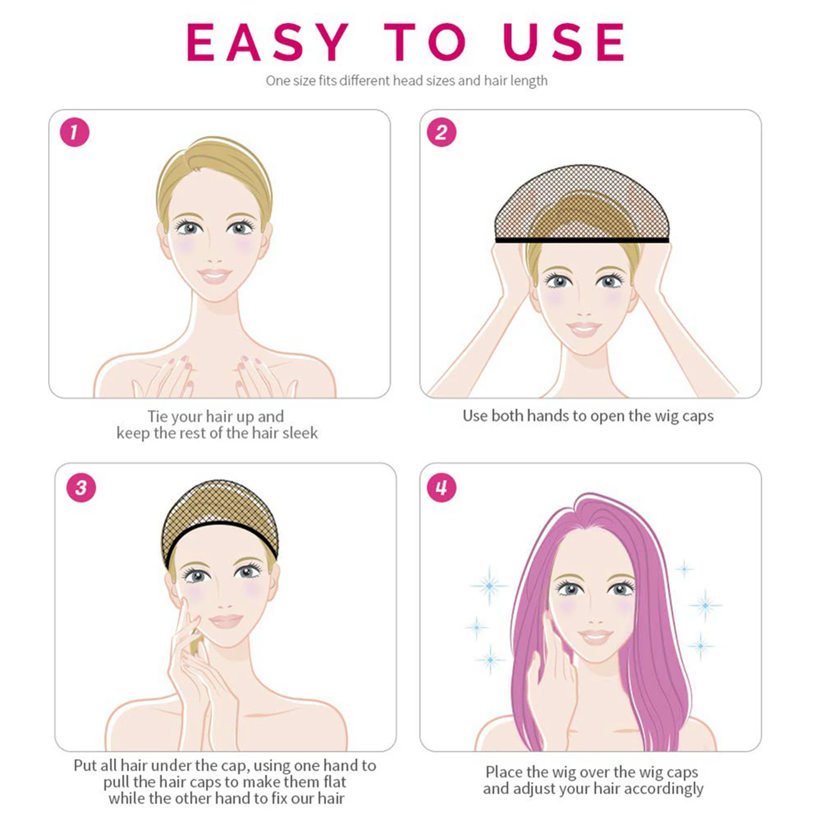1Pcs High Elastic Wig Liner Cap Cover Mesh Hair Wearing Net Hat Stretchable Snood Hairpiece Accessory Black Color - купить по