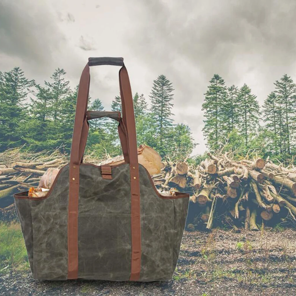 

Large Canvas Log Tote Bag Carrier Indoor Outdoor Fireplace Firewood Totes