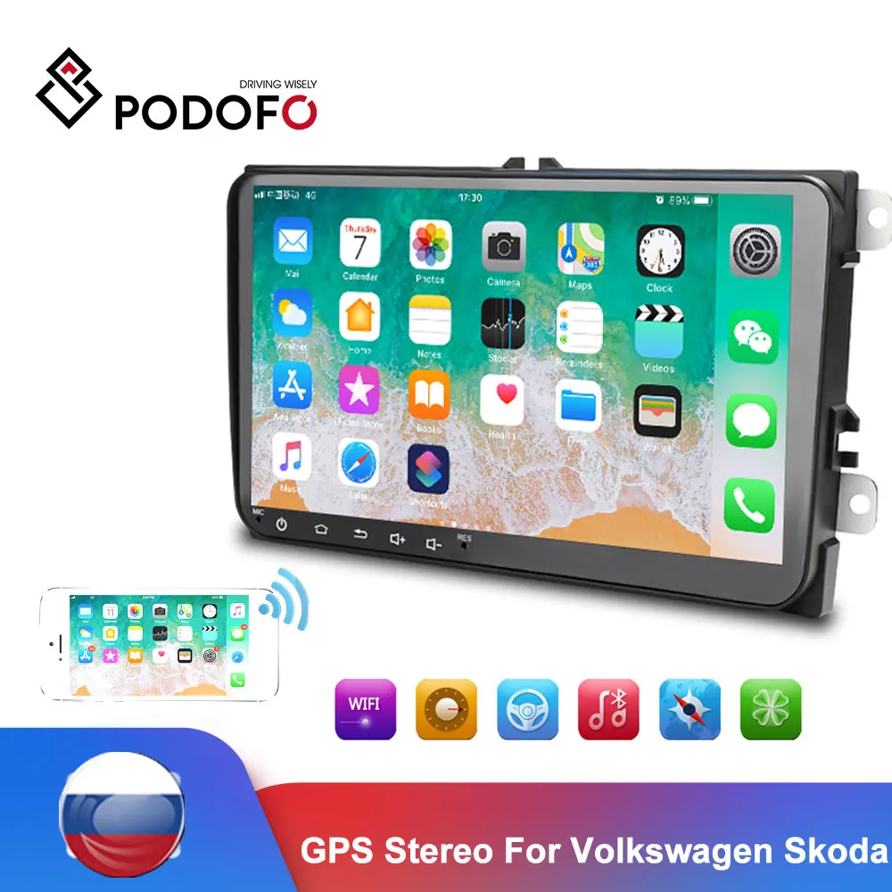 Podofo Android 2 Din Автомобильный Радио мультимедийный плеер GPS стерео для Seat Octavia golf 5 6