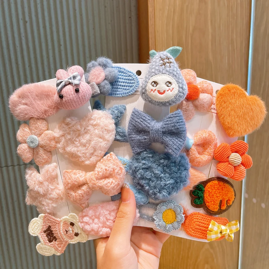 

8 шт./компл. Зимние новые милые мягкие плюшевые заколки для волос с мультяшным рисунком для девочек милые аксессуары для волос