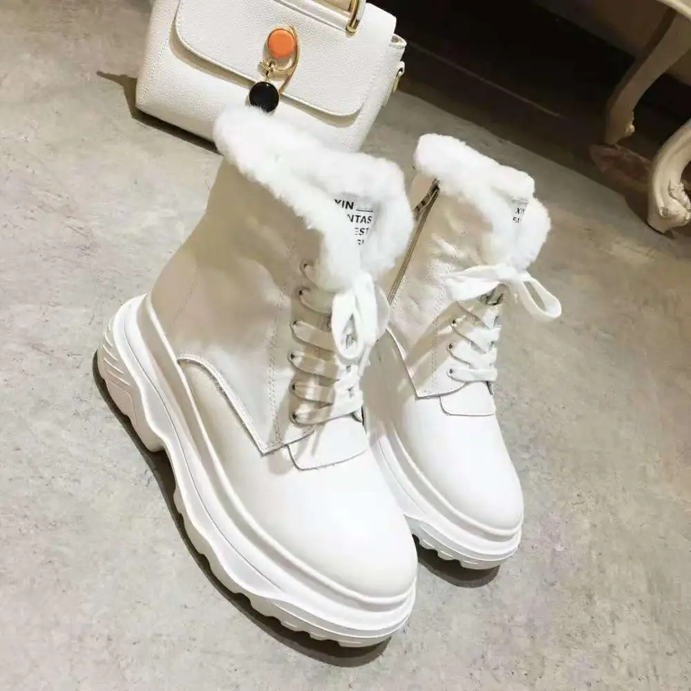 Зимние высококачественные новые кожаные меховые теплые ботинки для снежной