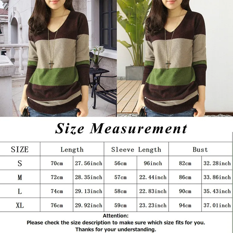 

New Fashion Women Autumn And Winter Women's V-neck Striped Long Sleeve Knitted Women Sweaters