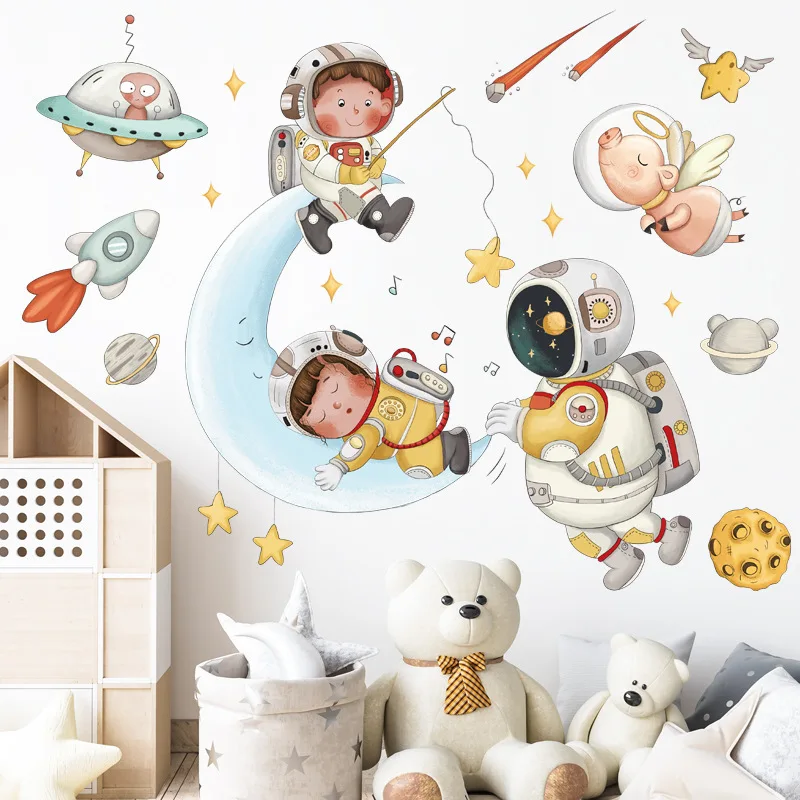 

Cartoon Astronaut Moon Wall Stickers Kids Room Baby Bedroom Decor Aesthetic Decals Art Nursery Wallstickers Pegatinas De Pared