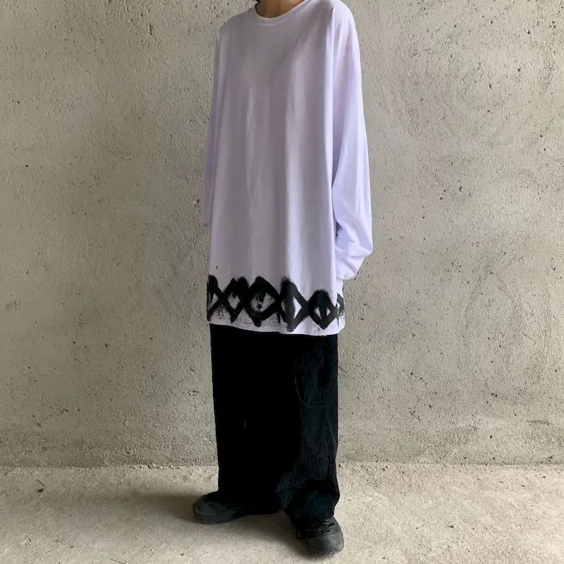 

Long-sleeved T-shirt Men And Women Autumn Winter Trend Korean Loose Harajuku Style Graffiti Printing Oversize Student Shirt