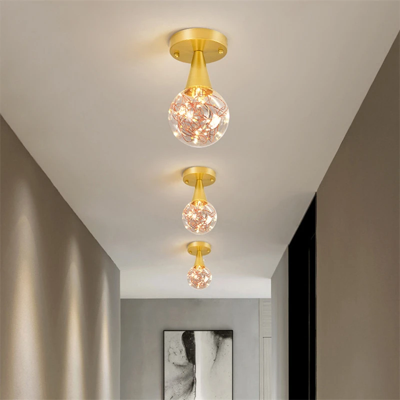 

Nordic Modern Glass Ball Ceiling Lamp for Foyer Bedroom Corridor Aisle Led Copper Hanging Chandelier Home Hallway Lighting