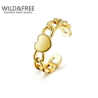 gold plated stainless steel ring for women punk rings party jewelry fashion heart shaped adjustable open finger rings